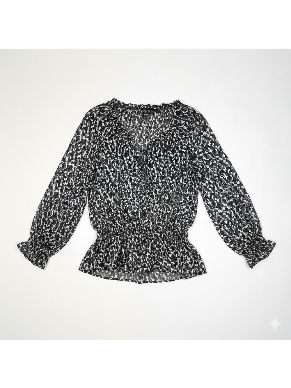 Cynthia Steffe Printed Satin Ruffle Long Sleeve Blouse Size Small
